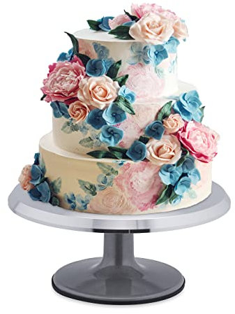 Relaxdays Alzatina Girevole per Dolci, Alzata Torte, Ø 30,5 cm, Piatto per Servire e Decorare, in Alluminio, Argentato