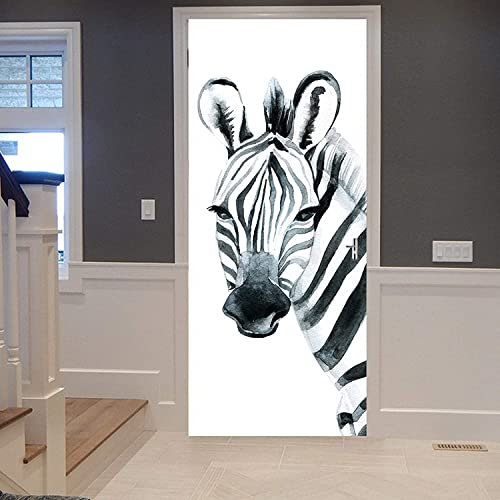 Türtapete Selbstklebend 3D Tierisches Zebra 90 X 200 Cm Das Paket Enthält Zwei Teile - Türposter Fototapete Für Tür Wohnzimmer Küche Badezimmer Türaufkleber Türfolie Uv-Beständig Montagefertig Haus D