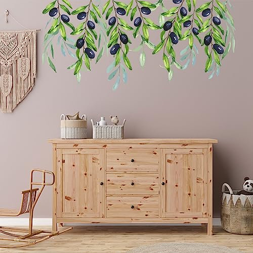 SUPERDANT Wandaufkleber Mit Olivenzweigen Pflanzen Wandsticker Grüne Hängende Blätter Blumenreben Wandtattoo Wand Abziehen Und Aufkleben Vinyl Wandsticker Für Schlafzimmer Wohnzimmer Kinderzimmer