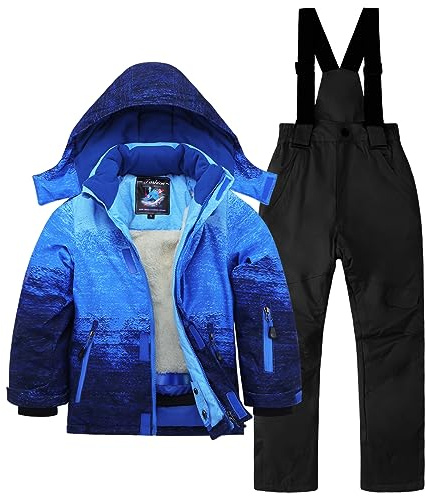 AIMISYOU Kids Ski Jacket and Trousers Winter Snowboard Raincoats Girls Boys Snowsuits, blue/black, 14-16 Jahre