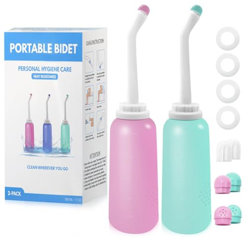 RUFCRIL Peri-Flasche, tragbares Reise-Bidet mit Tragetasche, TPE-Material kann abgekocht werden, 500 ml mit 2 Dichtungsringen, unverzichtbar für die Dammpflege nach der Geburt, neues Baby (2 Stück)