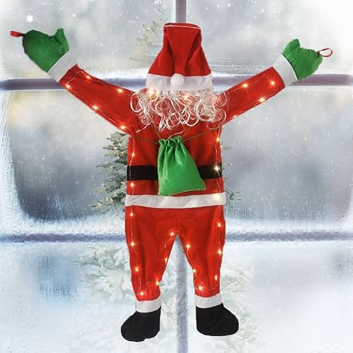 Babbo Natale, arrampicata su roccia, Babbo Natale con catena luminosa a LED, decorazione natalizia, Babbo Natale, da appendere, per interni ed esterni (110 cm)