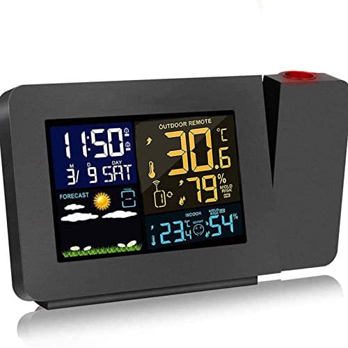 Digital Projection Weather Clock,Personal Weather Station for Bedroom,Projector Dimmable Clock Dual Alarms LCD Display Date Time Temperature Humidity,USplug