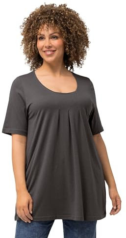 Ulla Popken Damen, Zierfalten, A-Linie, Rundhals, Halbarm, Modal T-Shirts, Graphitgrau, 42-44