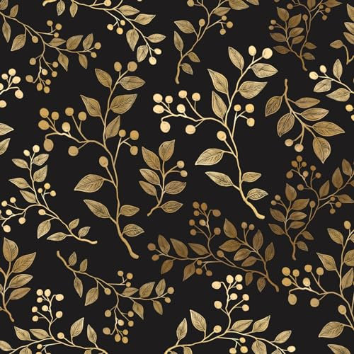 VOLEAAR Papier peint floral vintage bohème - Papier peint autocollant et amovible en vinyle pour étagères, comptoirs, meubles - Noir et jaune - 44,5 cm x 300 cm