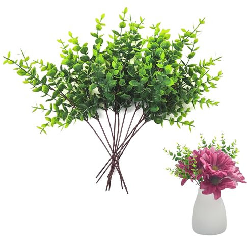 XCSJ 10 Pcs Künstliche Zweige Grüne Zweig Blätter Fake Pflanze Zweige mit Blättern Realistische Pflanzen Zweige für Hochzeit, Schlafzimmer, Blumensträuße, Vasendekoration, 28cm (A)