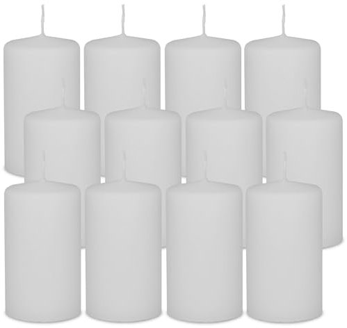 DecoLite 12er Pack Stumpenkerzen 100/60mm - Selbstverlöschend, Safe Candle, RAL Zertifiziert, 36 Stunden Brenndauer - 100% Made in Germany by Wenzel Kerzen (weiss)