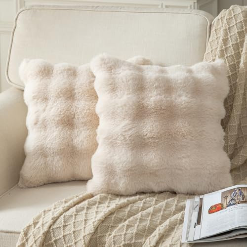 Yaertun 2er Set Beige dicken Woll Kissenbezug 40x40cm dekorative Kissenbezüge Sofakissen Dekokissen Wurfkissenbezug zierkissenbezug plüsch Kunstfell Kissenhülle Schlafzimmer Wohnzimmer