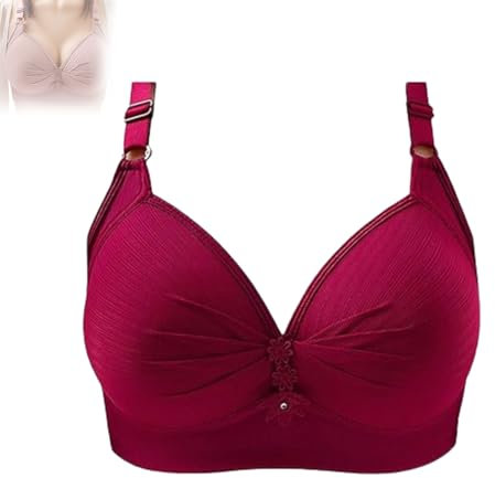 KARFRI Plus Size Comfortable Underwear Bra, Plus Size Push up Bra, Women's Push up Bra Without Wires Comfort Bra (Burgundy,40/90BC)