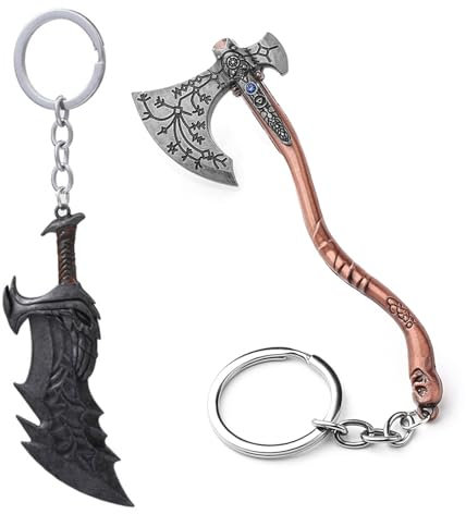 JinYu God OW. Schlüsselanhänger Kratos Leviathan Axt & Blades of Chaos Schlüsselanhänger, Geschenke für Männer Teenager Gamer, Cosplay-Enthusiasten, Silber, Metall, Unisex-Jugendliche
