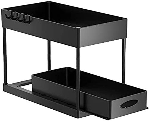 Axaooqeld Organizador de cesta inferior para armario deslizante, 2º armario, lavabo inferior de baño, caja de almacenamiento, organizador de productos de limpieza