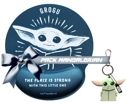 WONDEE Pack Mandalorian Star Wars Cadeaux de Bébé Yoda Grogu, Porte-clés et clé USB Original 32 Go + Tapis de Souris Ergonomique Grogu - Cadeaux Originaux Anniversaire et Noël pour Femme et Homme