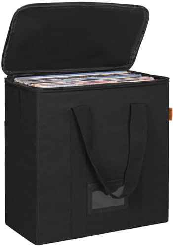 IBVIVIC Plattenkoffer für LPs, Schallplattenkoffer, LP-Koffer Tragbarer Vinyl Koffer zur Aufbewahrung von 35 LP, Schwarz