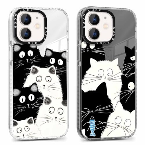 Xylota 2 Stück Transparent Handyhülle für iPhone 12 mini 5,4 Hülle,Durchsichtig Case mit Muster Niedlich Katze Mädchen SchutzHülle, Weich Silikon Dünn TPU Bumper Stoßfeste Cover für iPhone 12 mini,03