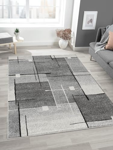 Mia's Teppiche Mosaix Tapis Moderne à Poils Courts et denses pour Salon et Chambre à Coucher, avec Contours découpés, Motif géométrique, à Carreaux, Gris, 120 x 160 cm