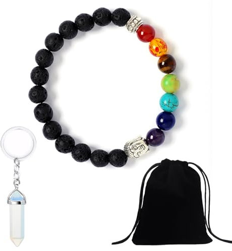 Meifiyu Chakra Armband Natürliche,Heilsteine Armband mit Heilsteinen und Buddha-Perle,Yoga Zubehör für Damen und Herren,Heilsteine Schmuck mit Aufbewahrungstasche + Kristallanhänger