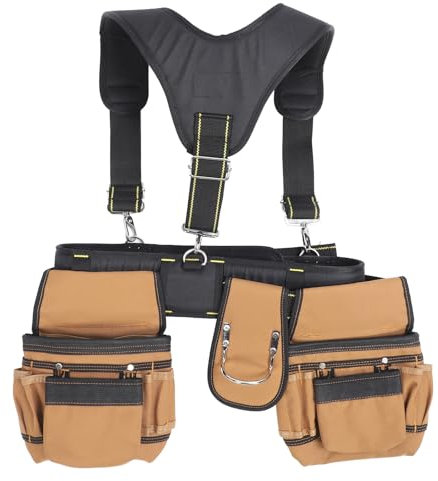 Natudeco Bauwerkzeug-Gürteltaschen, Arbeitsorganizer-Tasche, 1200D Oxford-Stoff, verstellbarer Werkzeuggürtel mit Schultergurt für Elektriker, Zimmerleute, Klempner, Bauunternehmer