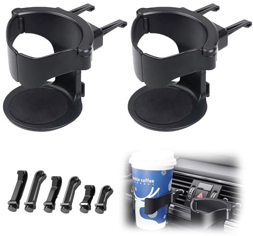 2 Piezas Portavasos Coche, Soportes para Bebidas de Coche, Portavasos Coche Ajustable Universal con 3 Pares Clips, Portavasos para Ventilación de Coche, para Termo, Taza de Café, Bebida, Cenicero