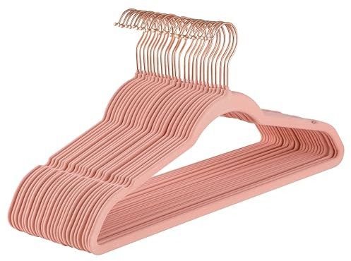 Baroni Home Grucce Velluto 20 pezzi, Grucce Appendiabiti 44,5 cm, Salvaspazio con Superfice Antiscivolo Design, Capacità di Carico Elevata, per Cappotti Camicie Vestiti, Rosa Cipria