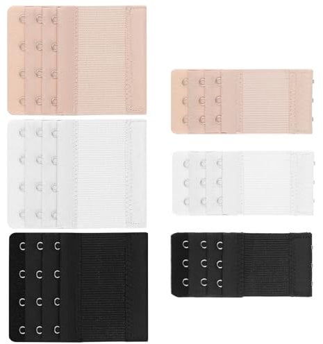 Grevosea 6 Pcs Bra Extender, Bra Hooks Replacement 3 Hooks / 4 Hook Plus size 3 Rows Soft Comfortable Stretchy Back Bra Extension Strap for Women Weight Gain Pregnancy or Bra Shrinkage