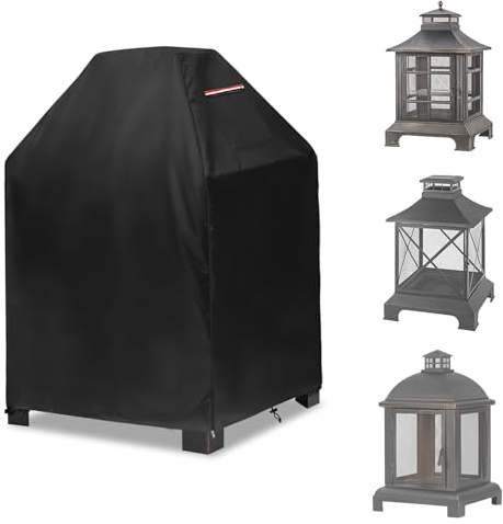 Outdoor Fireplace Cover,Heavy Duty 600D Square Chiminea Fireplace Cover,Pagoda Fire Pit cover,25L x 25W x 39H,Black.