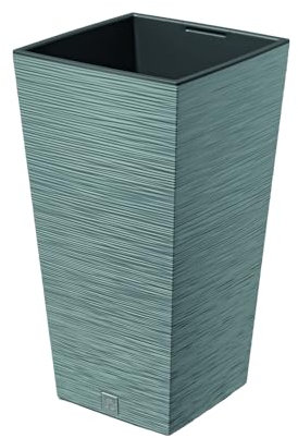 Stolmet Tall Square Flower Pot, Perfect for Indoor and Outdoor Environments, Concrete Colour Plant Pot, Modern with 3D Detail, Includes Insert, Capacity of 11.4L to 91.5L (60L)