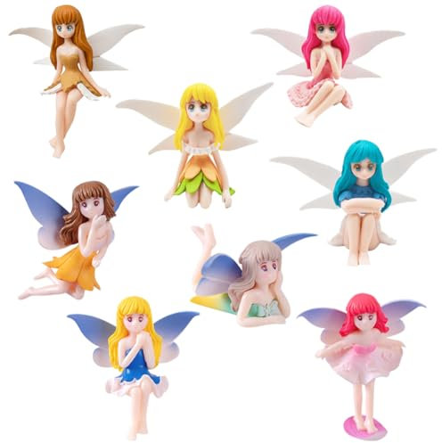 Fairy Cake Figures 8 pcs Mini Fairy Cake Toppers Cute Fairy Figure Statues Model Ornaments Figurines Gift for Home Deco Desktop Accessories DIY Party Supplies
