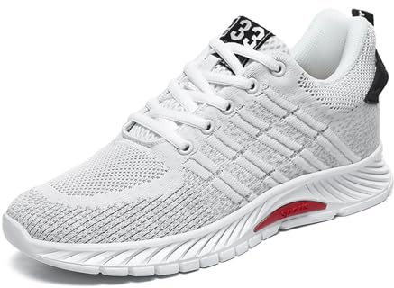 FLIOZY Herren Elevator Sneaker – 6 cm Unsichtbare Erhöhung, Leichte und Atmungsaktive Sportschuhe mit Rutschfester Sohle, Versteckte Erhöhung für Alltag und Freizeit Weiß 42 EU