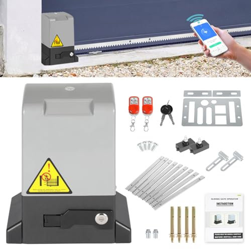 Joparri Accionamiento automático de puerta corredera de 370 W, control automático por Bluetooth, 12 m, abridor de puerta de garaje, accionamiento de hasta 800 kg, con 2 mandos a distancia (alcance de