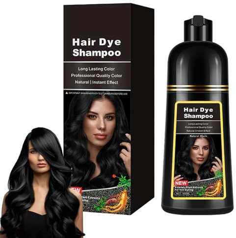 Wootapson Schwarz Haarfärbeshampoo,Natürliche Schwarze Haarfarbe Shampoo 3 In 1,Instant Hair Shampoo,Haarfarbe Shampoo Für Graues Haar,Instant Black Hair Shampoo,Für Männer & Frauen-BLACK