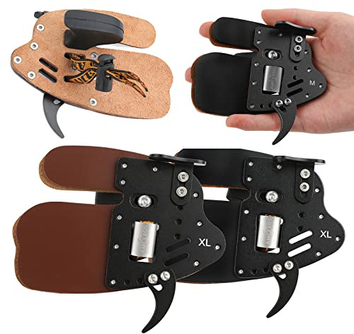 surwolf Finger Tab Bogenschießen Fingerlasche Einstellbare Rindsleder-Bogenschießen-Fingerschutz S&M&L&XL-Größe für Recurvebogen-Schießübungen (SCHWARZ-Links, L)