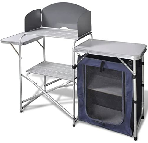 Vetnasa Armario de Cocina de Camping Plegable Estructura de Aluminio Deportes, Actividades al Aire Libre, Camping y Senderismo, Muebles de Camping Plateado 11,65 KG
