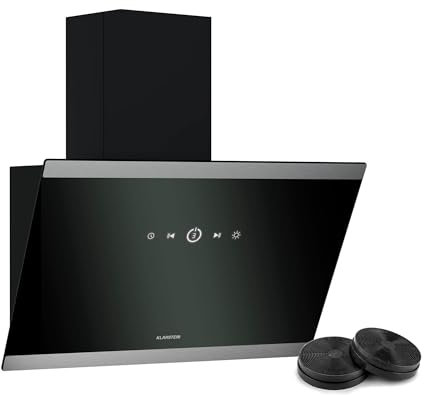 KLARSTEIN FlashLine - Cappa da Cucina da 60cm, Cappa Inclinata, Touchscreen, 524 m³/Ora, Efficienza Energetica A++, LED, Silenziosa: 34,5 Db, Nero, Scarico & Ricircolo