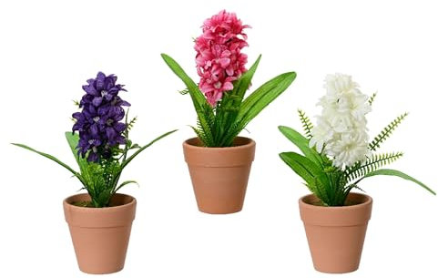 Decoris Jacinthe artificielle 21 cm en pot 1 pièce assortie – Plante artificielle – Plante en pot comme décoration de printemps, décoration de Pâques, décoration d'été – Violet, rose, blanc