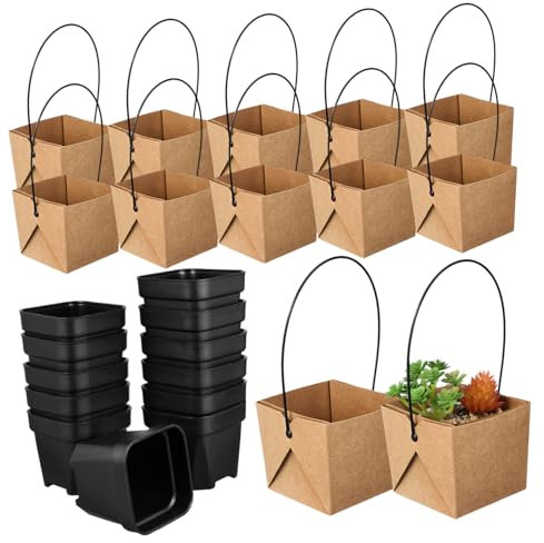 Generico 12 Set Mini Vasi Per Piante Grasse Piccola Fioriera Drenante Per Piante Grasse Contenitori Per Piante Decorative Mini Vasi Con Involucri Di Carta Kraft