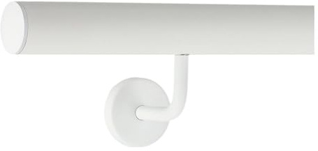 TIBU Pasamanos de aluminio blanco 30-600 cm pasamanos de pared para escaleras soporte de acero inoxidable en ángulo, longitud 40 cm con 2 soportes y tapa ligeramente curvada