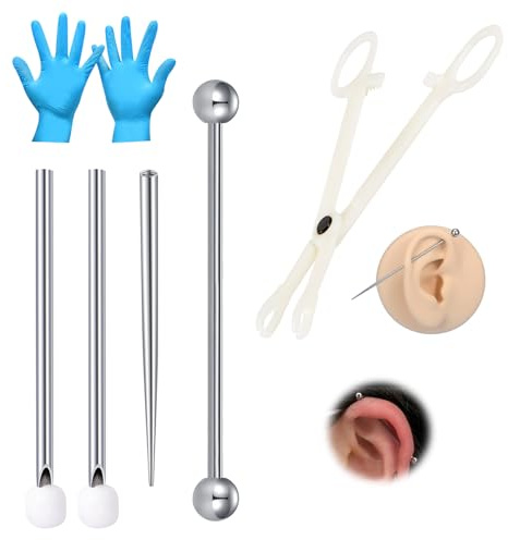 WillTen Piercing Set für alle Piercings, Einweg 12G 13G 14G 15G Piercing Tool Clamps Taper für Septum Bauchnabel Lippen Zunge Knorpel Ohr Tragus Helix Piercing zu Hause Piercing Kit