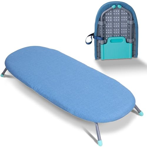 Foldable Tabletop Ironing Board - Space-Saving Steam Ironing Table, Adjustable Height & Heat-Resistant Mesh Cover, Portable for Travel, Dorms, Apartments (Blue)