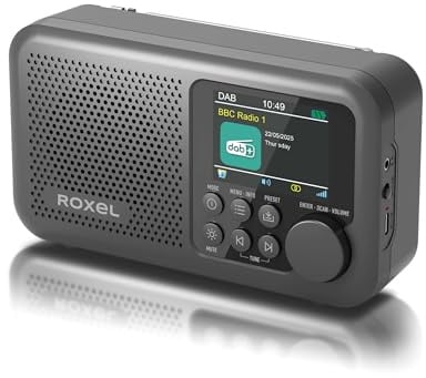 Roxel RDR-30 Portable DAB+ FM Radio with BT 5.3 | 12-Hour Battery | 2.4 Color Display | 80 Presets | Alarm Clock | USB-C Charging |Lightweight | Digital Radio for Home, Travel & Out (Black)