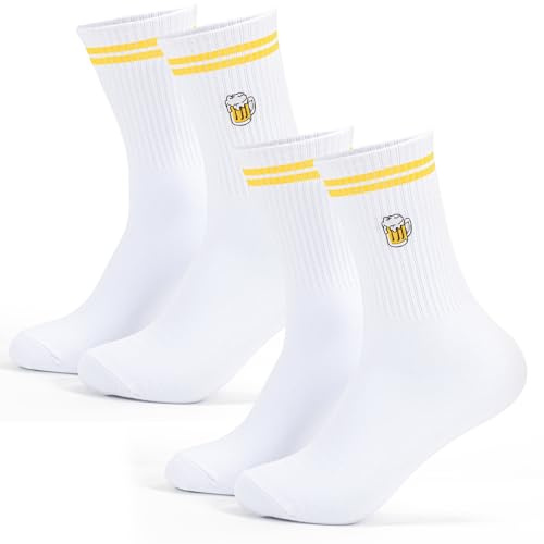 Bafiwu Biergeschenke für Männer, 2 Parr Bier Socken Herren 43-46/38-42, Biersocken Tennissocken mit Motiv Lustige Socken Bier Geschenk für Männer Geburtstag MäNnertag Oktoberfest Accessoires