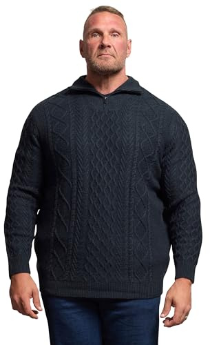 BadRhino Big & Tall Blue Cable Knit Quarter Zip Jumper - Men's - Plus Size Curve