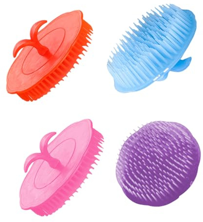 4 Stück Kopfhautmassagebürsten Manuell, für Haarwäsche, Pe | Weiche Borsten, Runder Griff mit Hängeloch, Nass und Trocken, für Erwachsene und Haarwurzeln Zufällige Farbe