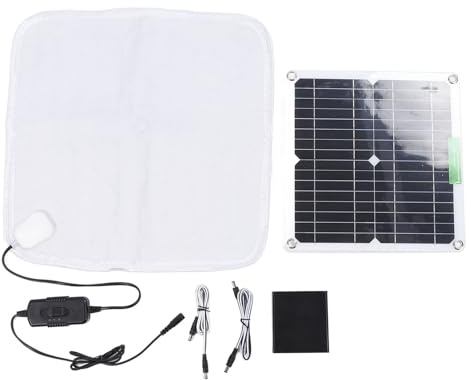 MENDUNER Tappetino Riscaldante per Animali Domestici con Pannello Solare Esterno, Coperta Riscaldata Morbida Portatile con Vano Batteria, per Cani, Gatti, Pollaio, 12V 50W