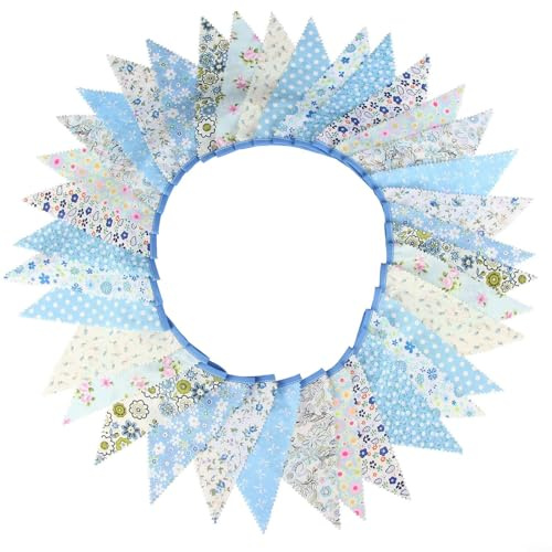 10 Meter Wimpelkette aus Stoff mit 36 Flaggen für Hochzeiten, Geburtstage und mehr (blau)