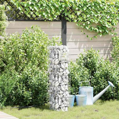 INLIFE Colonne Gabion Argent 25 x 25 x 100 cm Acier Inoxydable
