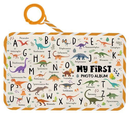 Dinosaur Baby Photo Album Holds 17 6x4 Pictures, Cute Soft Cloth Family Photo Book, Fabric Kid Memory Keepsake Gift for Baby Shower Newborn Toddler Boy Girl
