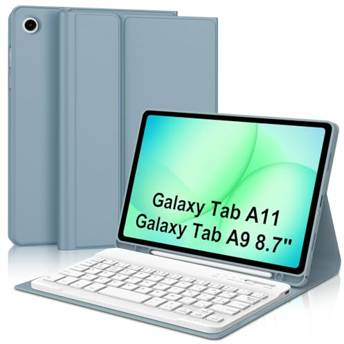 Cover Tastiera per Samsung Galaxy Tab A11 8.7/Galaxy Tab A9 8.7 Pollici | Keyboard Magnetico Staccabile, Italiano QWERTY, Custodia Tastiera Senza Fili Bluetooth con Portapenna, Blu grigio