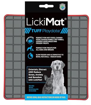 LickiMat Tuff, Heavy-Duty Playdate, Dog Slow Feeder Lick Mat, Boredom Anxiety Reducer; Perfect for Food, Treats, Yogurt, or Peanut Butter, Fun Alternative to a Slow Feed Dog Bowl, Red