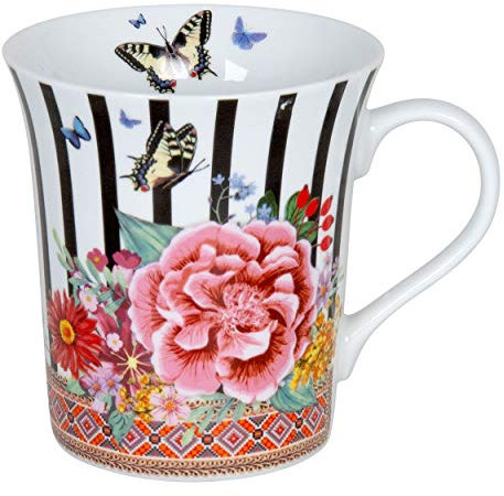 Könitz Viva la Vida Stripes Becher, Tasse, Kaffeetasse, Porzellan, Bunte Blumen, 410 ml, 11 1 100 2326