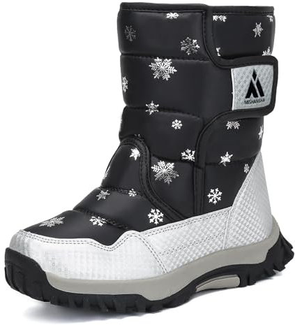 Mishansha Stivali Neve Bambini Stivaletti Ragazze Doposci Scarponcini Imbottiti di Pelo Scarpe Invernali Comodi Caldi e Antiscivolo Outdoor, Nero, 27 EU
